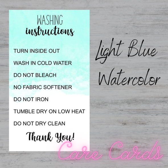 Light Blue Watercolor T-Shirt Care Cards