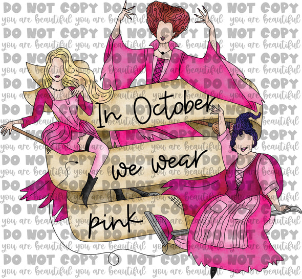 October Pink Breast Cancer Witches Tan Sublimation Transfer