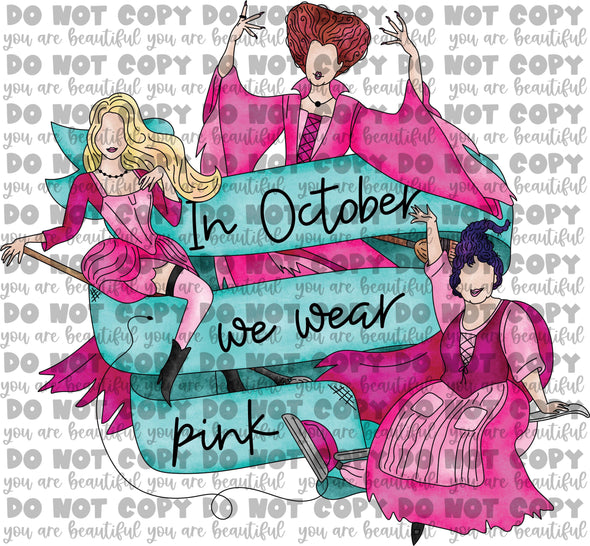 October Pink Breast Cancer Witches Blue Sublimation Transfer