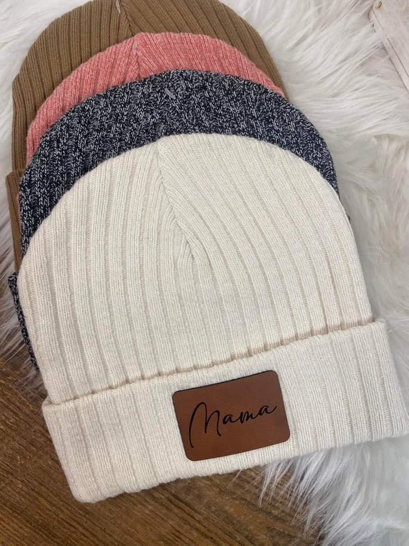 Mama Leather Patched Beanie