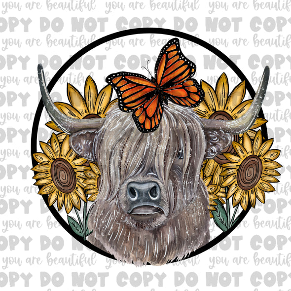 Highland Cow Sunflowers Sublimation Transfer