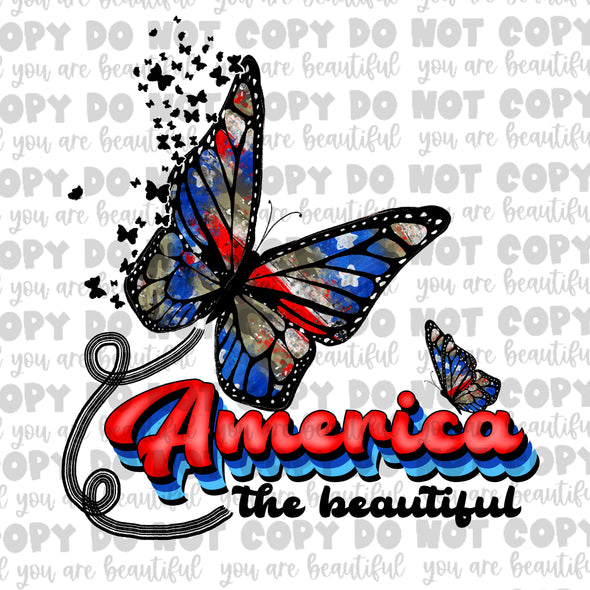 America The Beautiful,  Patriotic Butterfly **DIGI PRINT/DTF/CLEAR FILM** TRANSFERS (NO MOQ)
