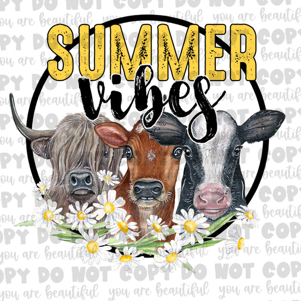Summer Vibes, Floral Cows Sublimation Transfer
