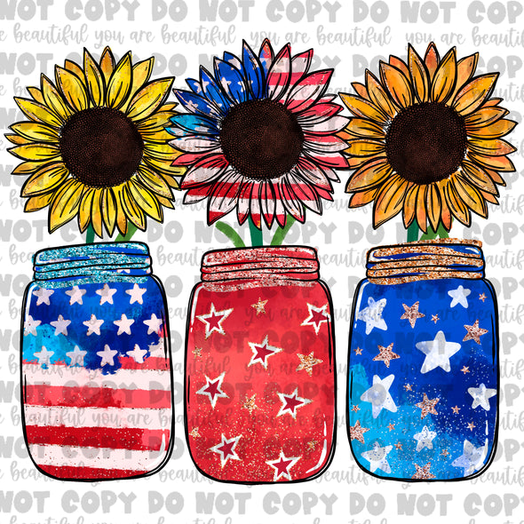 Patriotic Sunflowers In Jar Sublimation Transfer