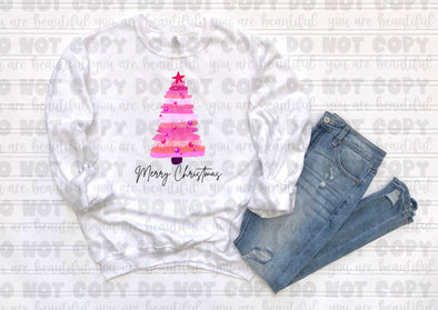 Pink Watercolor Christmas Tree Merry Christmas Sublimation Transfer