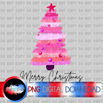 Pink Watercolor Christmas Tree Digital Download