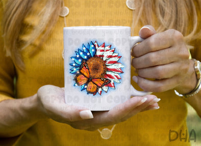 Patriotic Sunflower Butterfly Sublimation Transfer