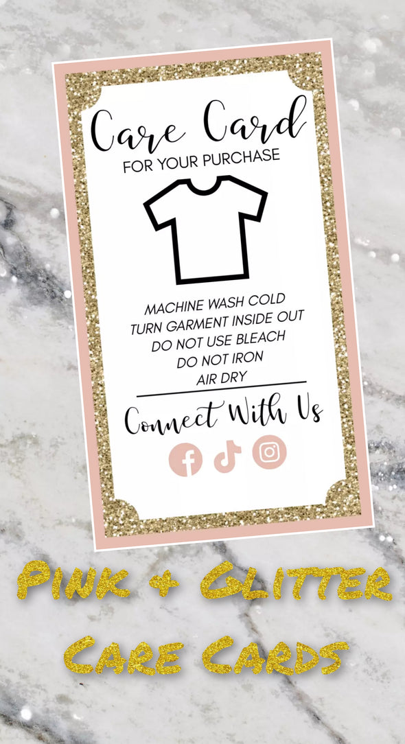 Pink & Gold Glitter T-Shirt Care Cards