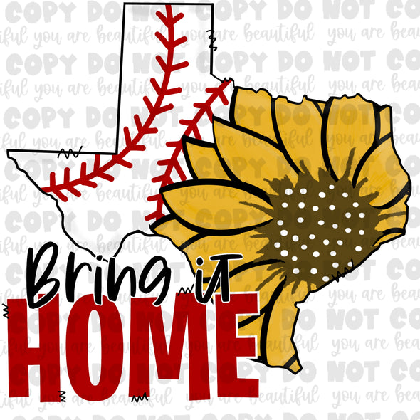Bring It Home Half Sunflower Half Baseball Texas Sublimation Transfer