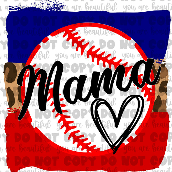 Blue and Red Leopard Baseball Mama **DIGI PRINT/DTF/CLEAR FILM** TRANSFERS (NO MOQ)