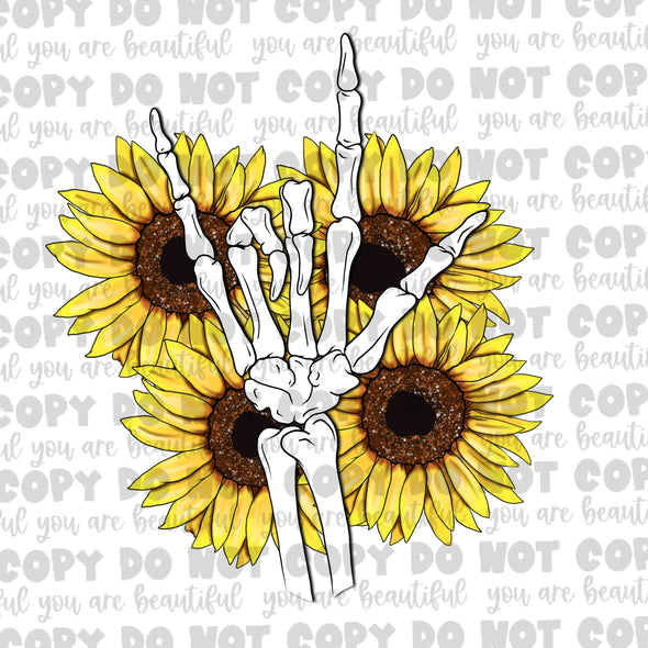 I Love You Skellie Hand With Sunflowers **DIGI PRINT/DTF/CLEAR FILM** TRANSFERS (NO MOQ)